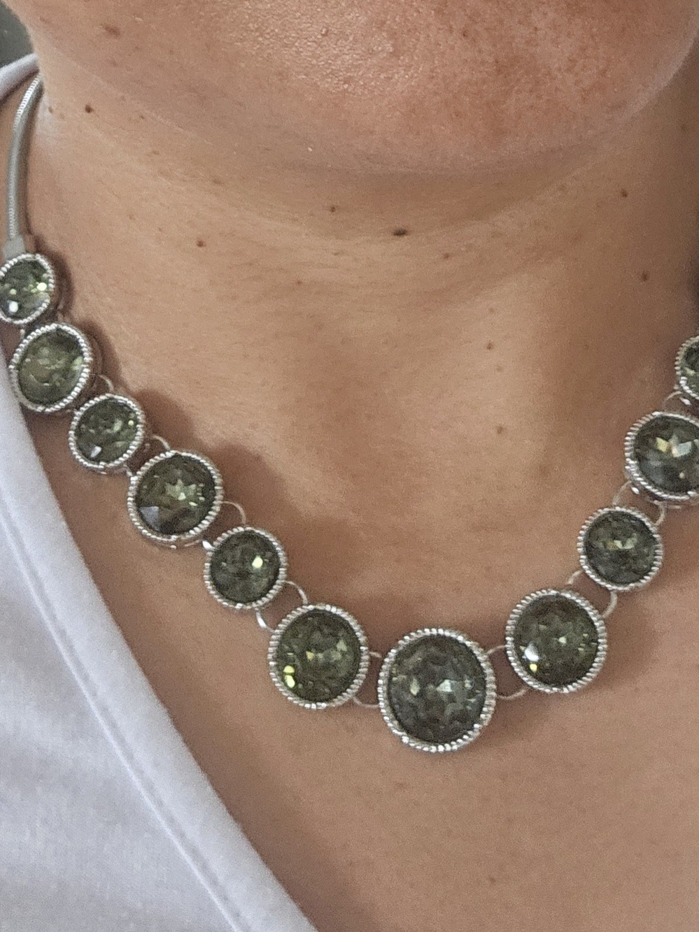 Vera Wang Silver-Tone Necklace with Olive Green Crystals